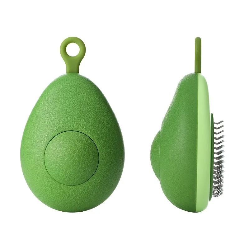 Avocado-shaped cat brush in avocado green with stainless steel needles