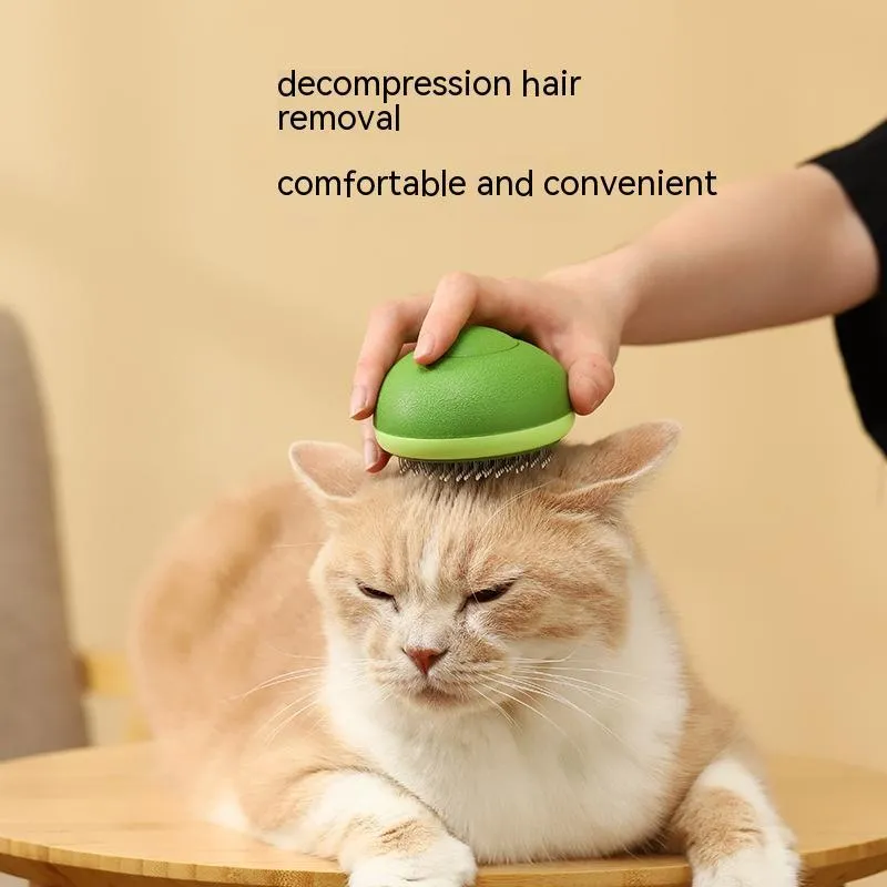 Avocado-shaped cat brush in avocado green with stainless steel needles