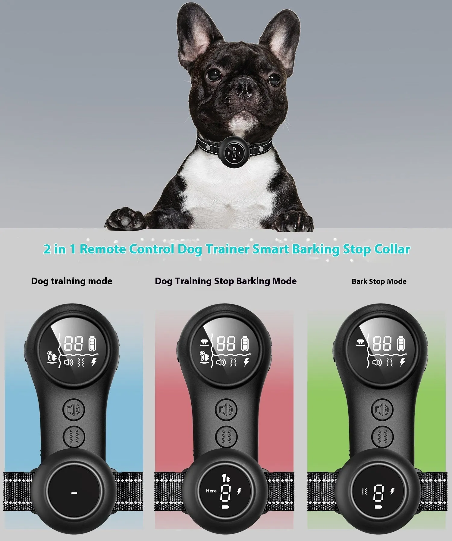 Smart 3-in-1 dog trainer bark stopper with multiple training modes made from ABS plastic