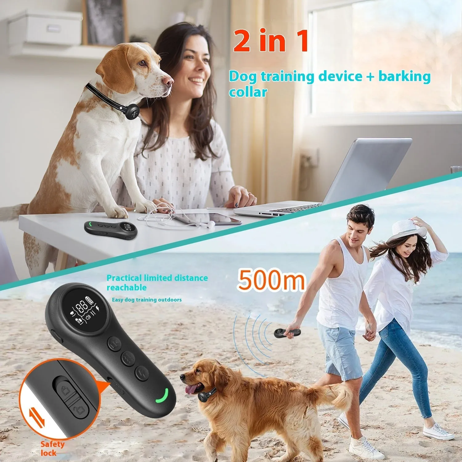 Smart 3-in-1 dog trainer bark stopper with multiple training modes made from ABS plastic