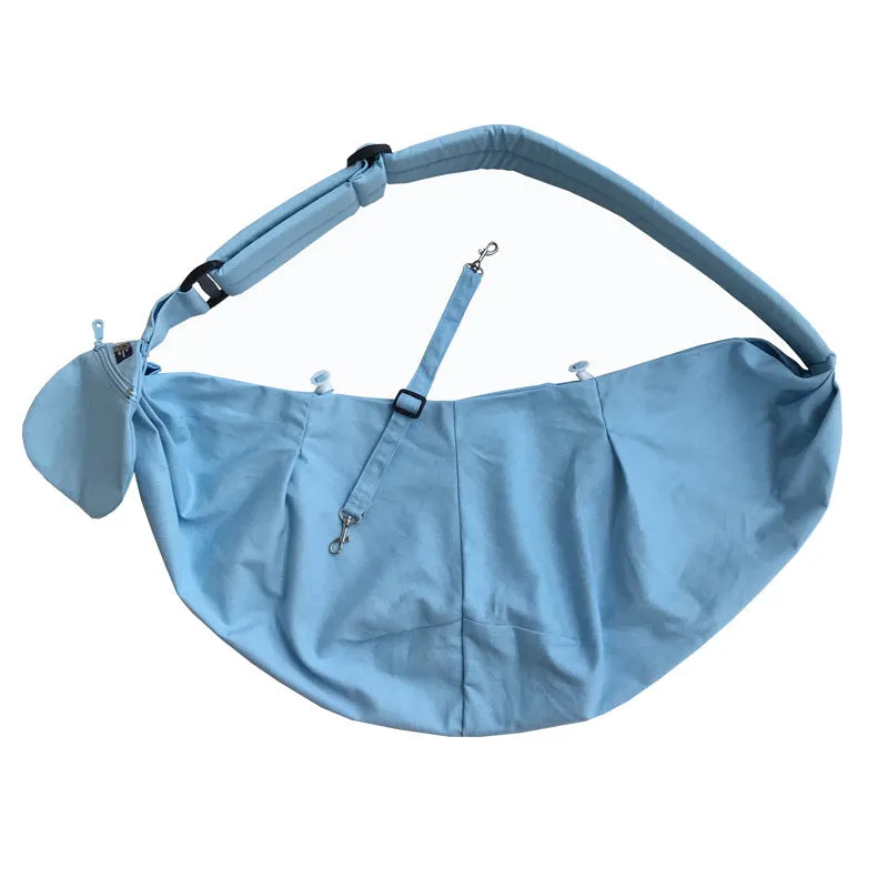 Foldable canvas pet messenger bag in solid colour with crossbody strap and phone holder