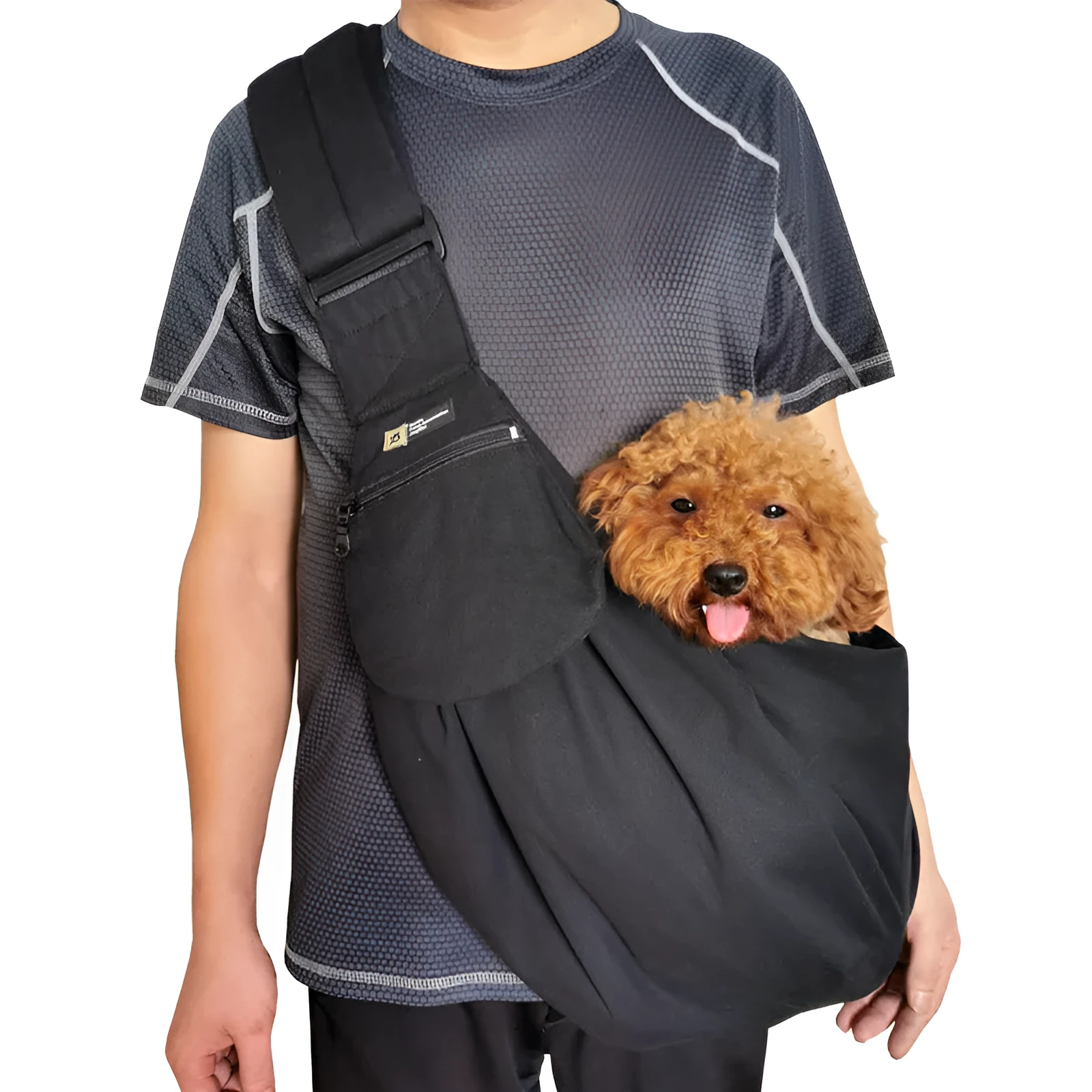 Foldable canvas pet messenger bag in solid colour with crossbody strap and phone holder