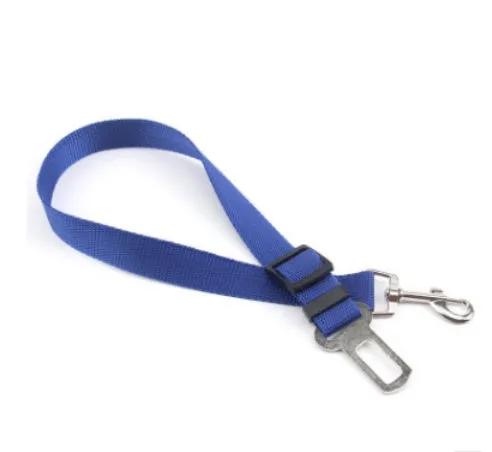 Fixed strap polyester dog seat belt in army green with metal clip and adjustable nylon strap for car safety