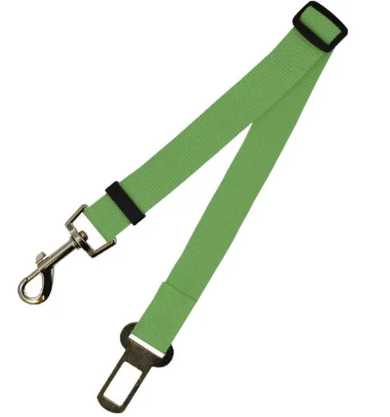 Fixed strap polyester dog seat belt in army green with metal clip and adjustable nylon strap for car safety