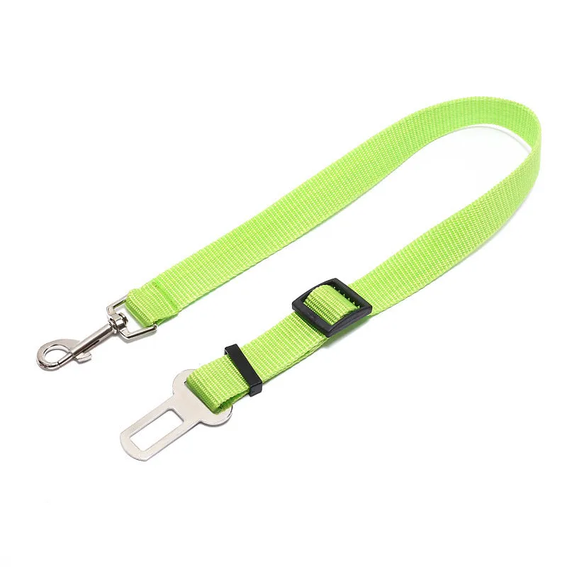 Fixed strap polyester dog seat belt in army green with metal clip and adjustable nylon strap for car safety