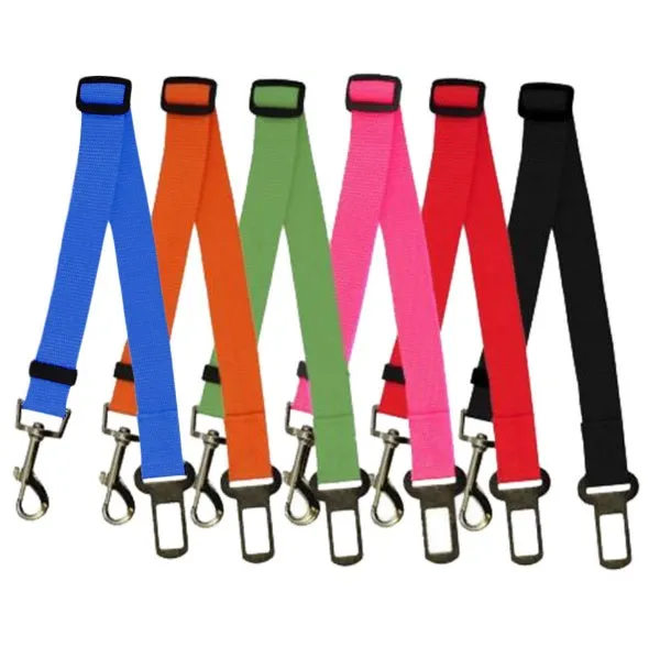 Fixed strap polyester dog seat belt in army green with metal clip and adjustable nylon strap for car safety