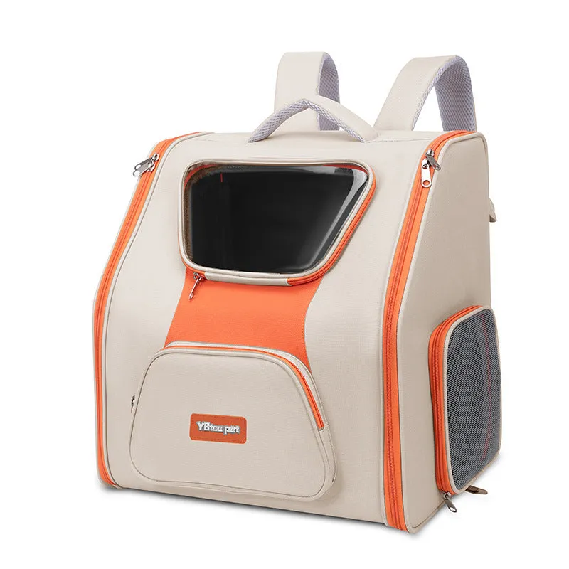 Large capacity nylon pet trolley bag panoramic model in khaki with backpack straps