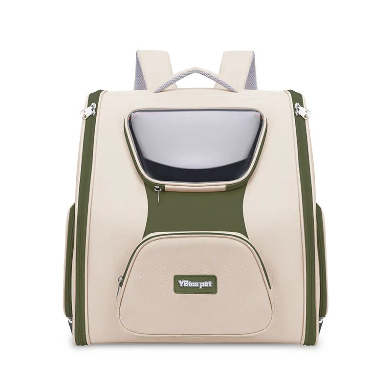 Large capacity nylon pet trolley bag panoramic model in khaki with backpack straps