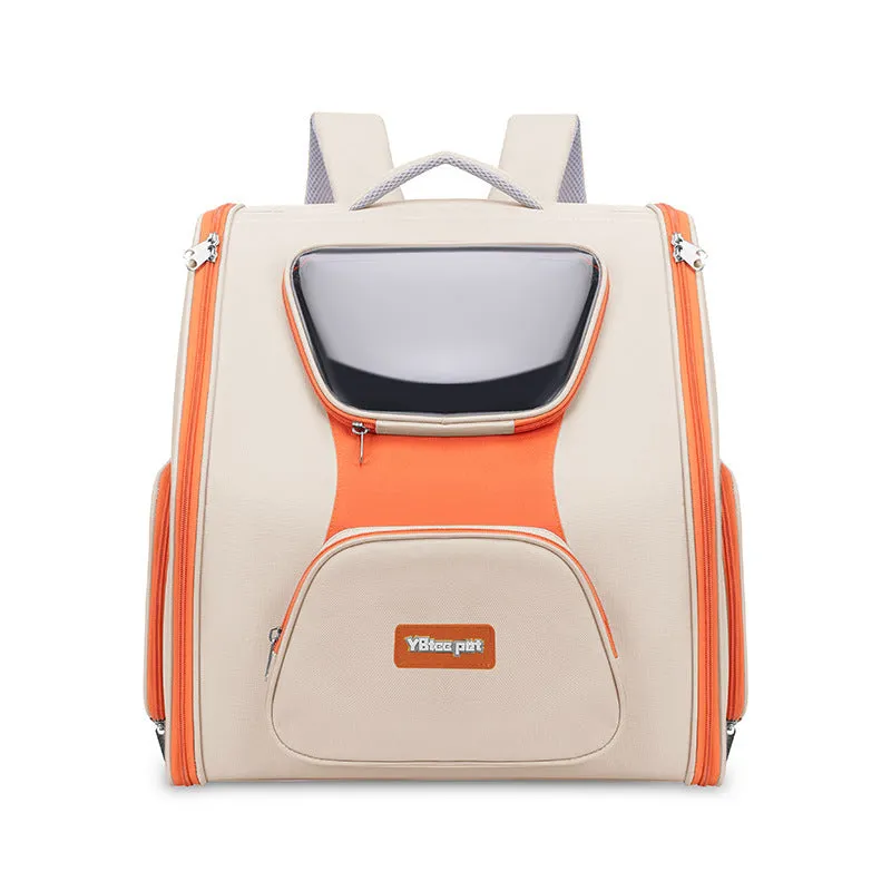 Large capacity nylon pet trolley bag panoramic model in khaki with backpack straps
