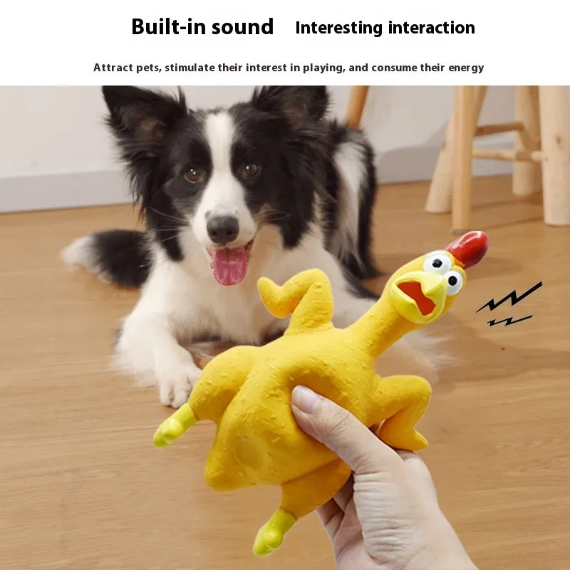 Orange roast chicken latex dog sound toy with vent squeaker, 21cm tall, bite-resistant design