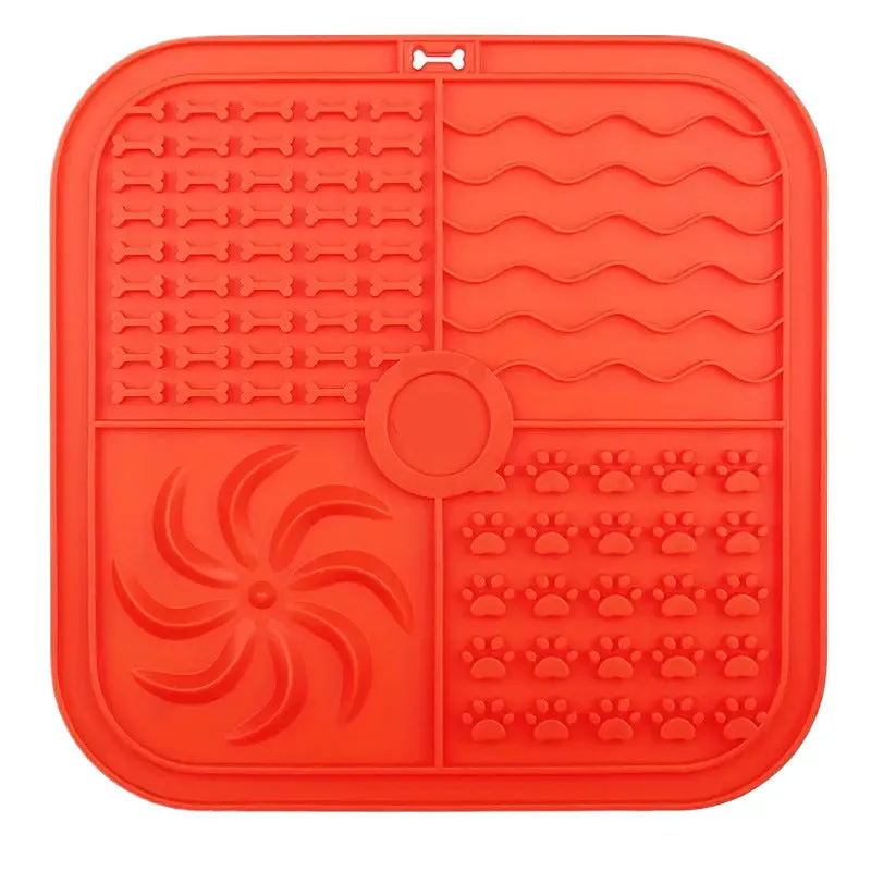 Bottom suction cup non-slip silicone pet slow food mat in gray, with suction cups visible underneath