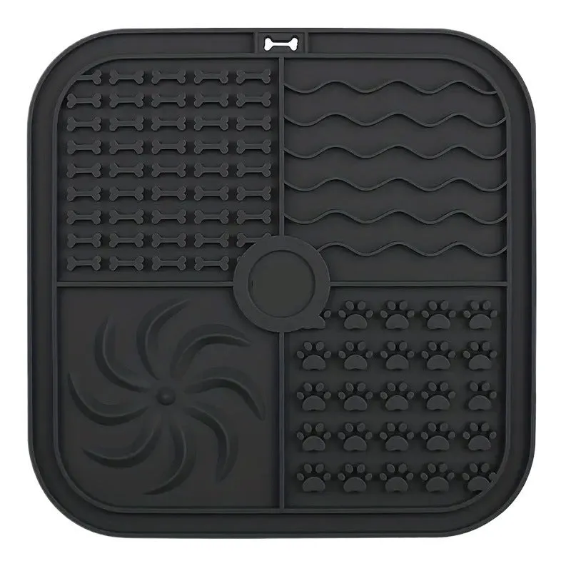 Bottom suction cup non-slip silicone pet slow food mat in gray, with suction cups visible underneath