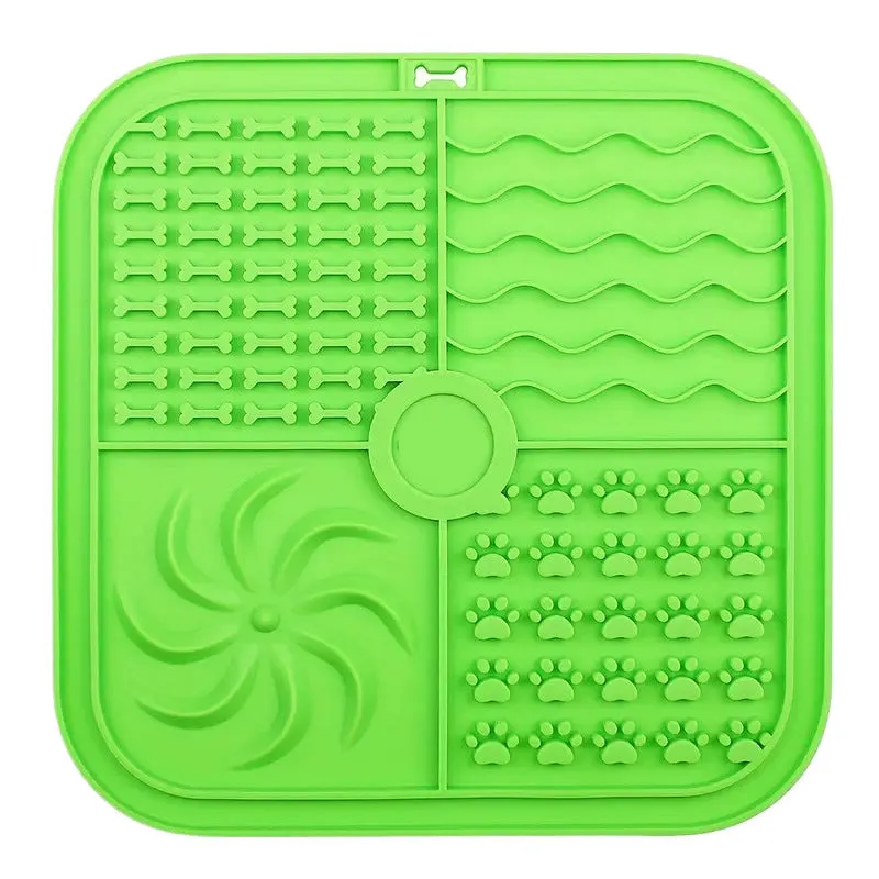 Bottom suction cup non-slip silicone pet slow food mat in gray, with suction cups visible underneath