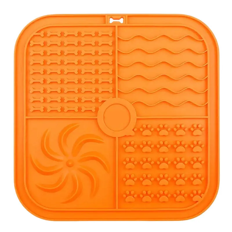 Bottom suction cup non-slip silicone pet slow food mat in gray, with suction cups visible underneath
