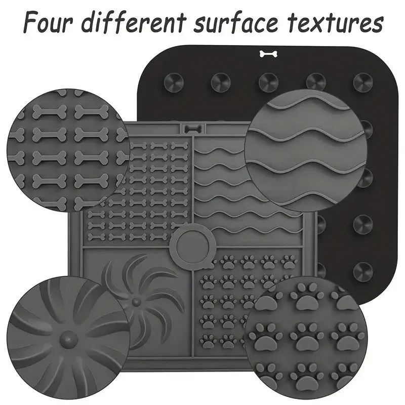 Bottom suction cup non-slip silicone pet slow food mat in gray, with suction cups visible underneath