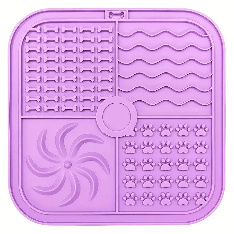 Bottom suction cup non-slip silicone pet slow food mat in gray, with suction cups visible underneath