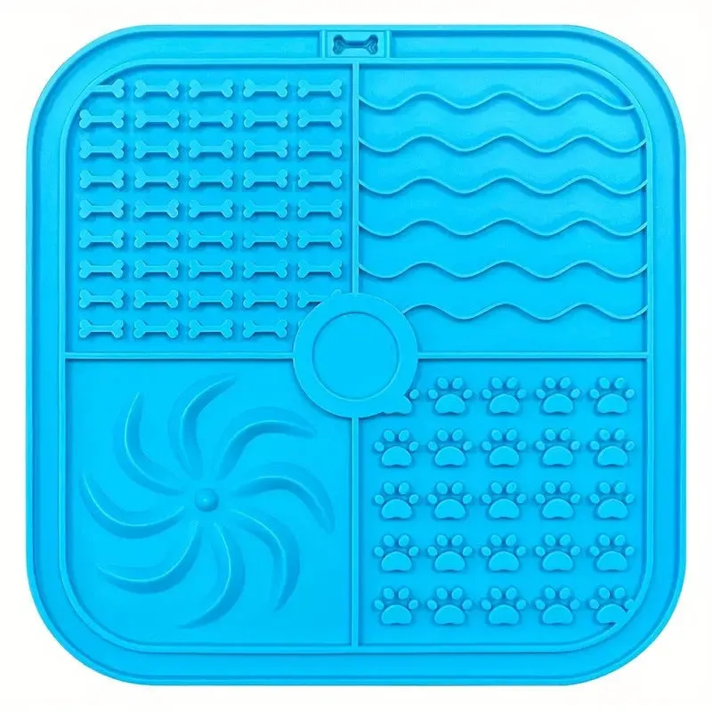 Bottom suction cup non-slip silicone pet slow food mat in gray, with suction cups visible underneath