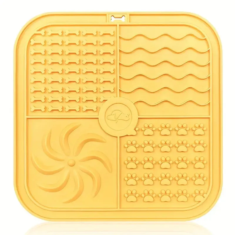 Bottom suction cup non-slip silicone pet slow food mat in gray, with suction cups visible underneath