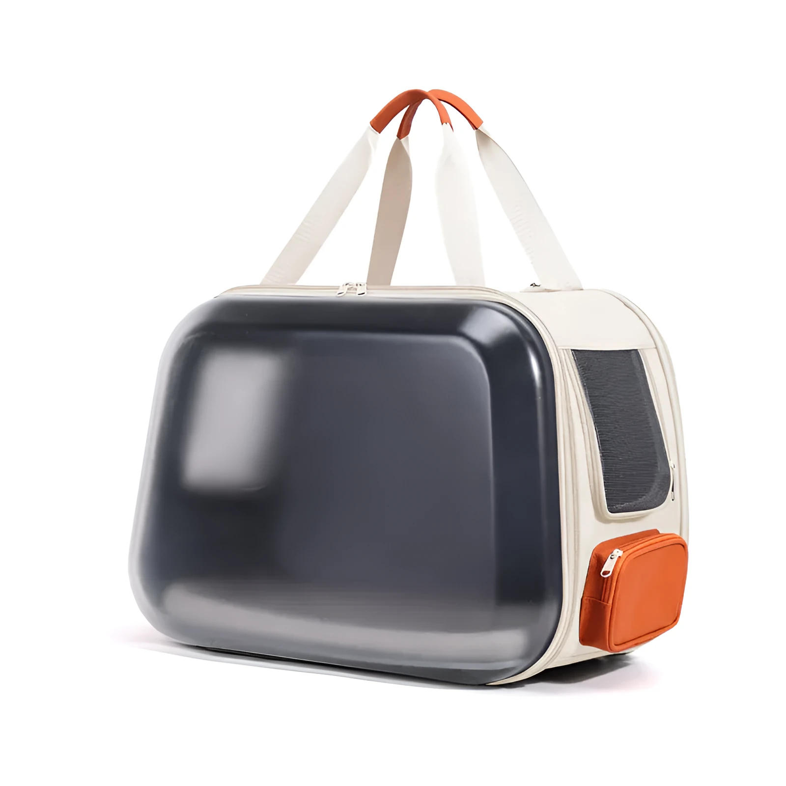 Pet carrier bag in solid colour with handle, large interior space, and breathable PU PET material – beige option shown
