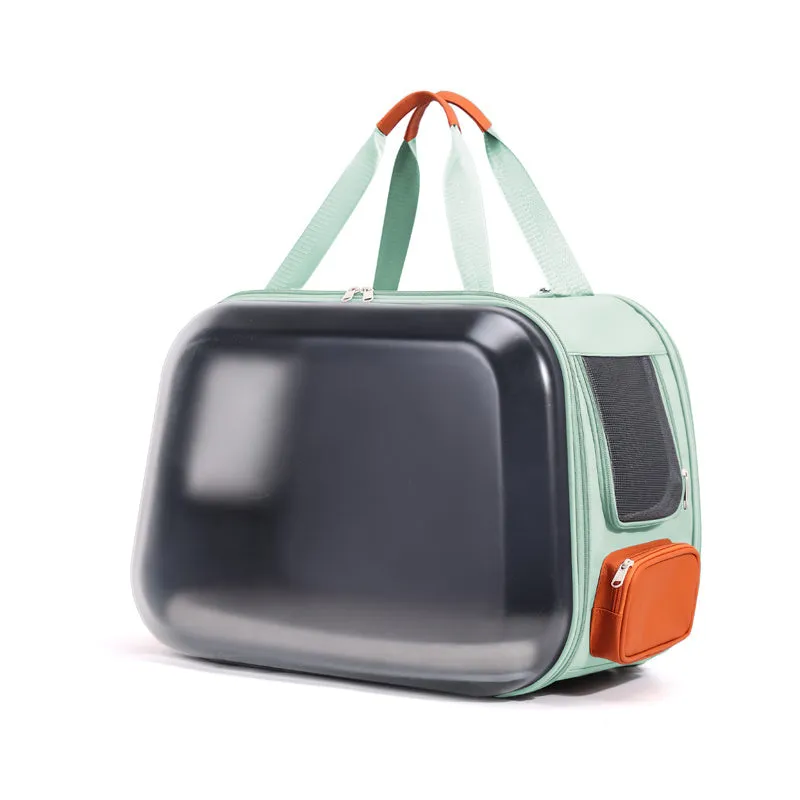 Pet carrier bag in solid colour with handle, large interior space, and breathable PU PET material – beige option shown