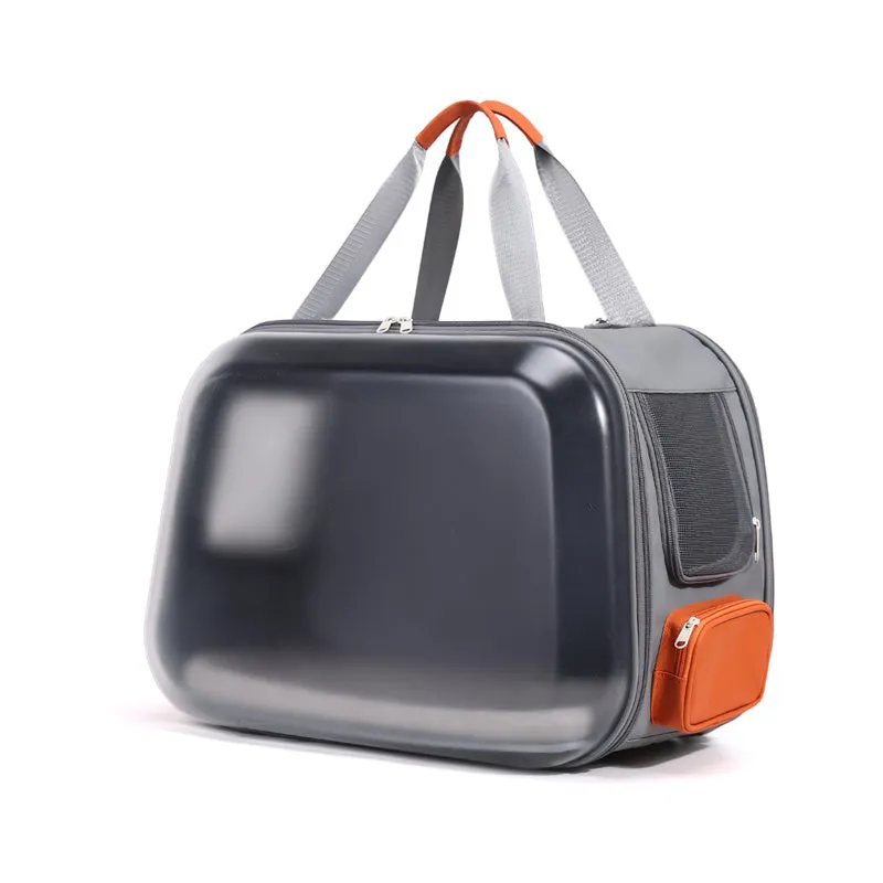 Pet carrier bag in solid colour with handle, large interior space, and breathable PU PET material – beige option shown