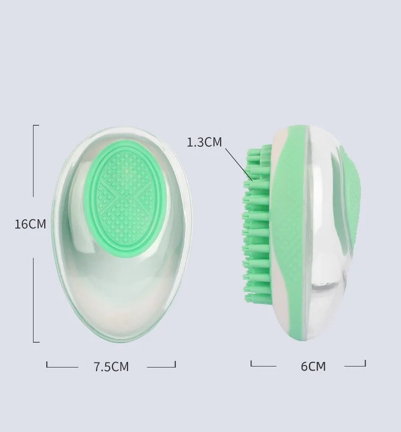 2-in-1 dog cat bath brush with soft silicone bristles and non-slip grip in pink