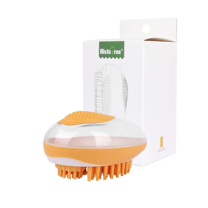 2-in-1 dog cat bath brush with soft silicone bristles and non-slip grip in pink