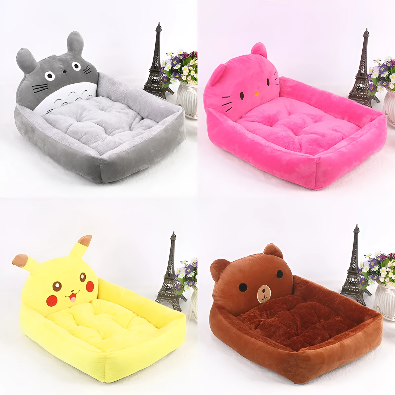 A cartoon-style soft plush pet bed sofa for small dogs and cats, shown in blue colour.
