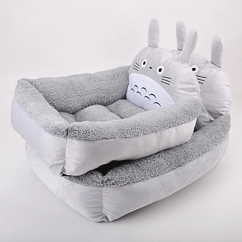 A cartoon-style soft plush pet bed sofa for small dogs and cats, shown in blue colour.