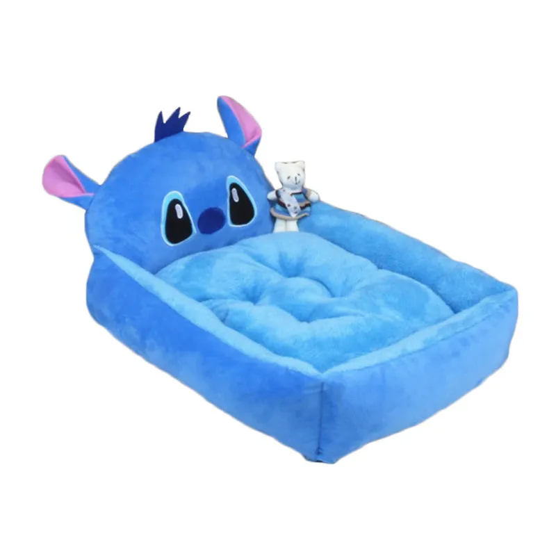 A cartoon-style soft plush pet bed sofa for small dogs and cats, shown in blue colour.
