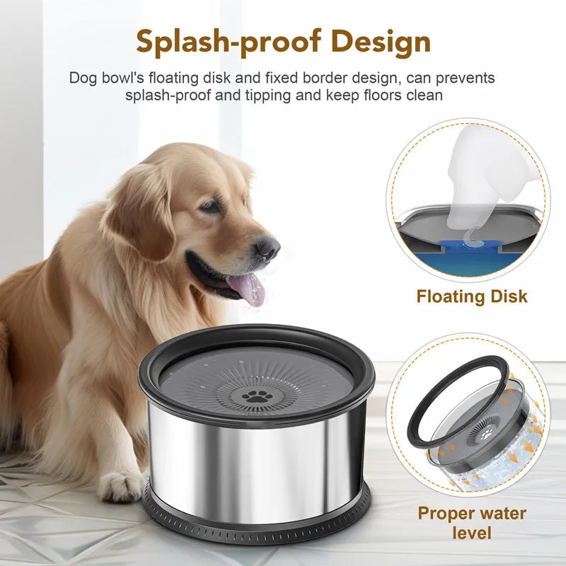 Stainless steel pet water bowl with non-slip base, available in large capacity sizes for dogs and cats