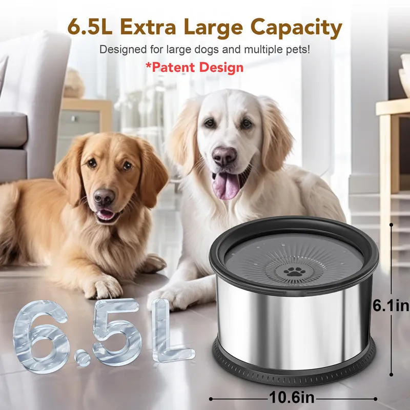 Stainless steel pet water bowl with non-slip base, available in large capacity sizes for dogs and cats