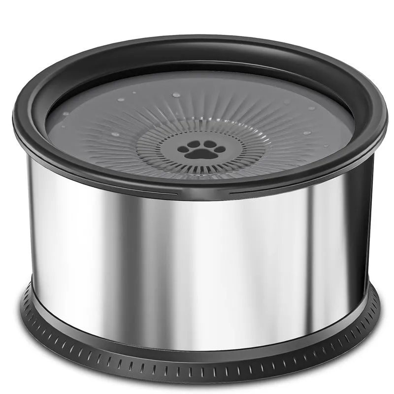 Stainless steel pet water bowl with non-slip base, available in large capacity sizes for dogs and cats