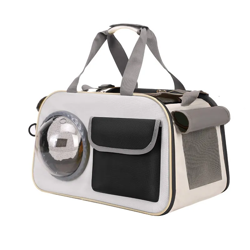 Nylon outdoor portable cat backpack in space capsule style, 15-litre capacity, crossbody strap