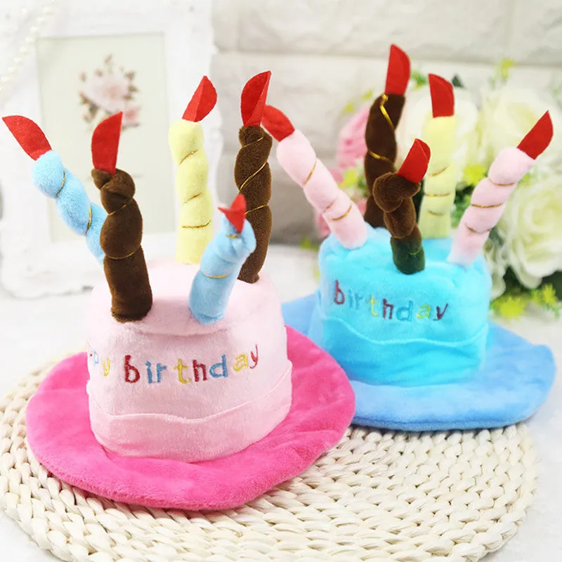 Blue and pink dog birthday hats for canine birthday party celebrations
