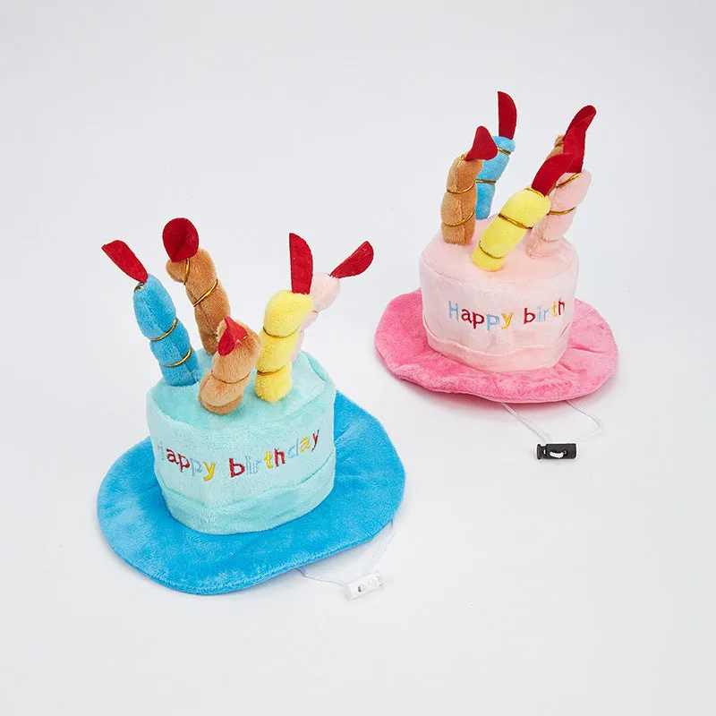 Blue and pink dog birthday hats for canine birthday party celebrations