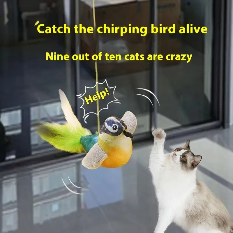 Cat toy simulation will call bird plush hanging teaser with swinging bird and sound for indoor cats