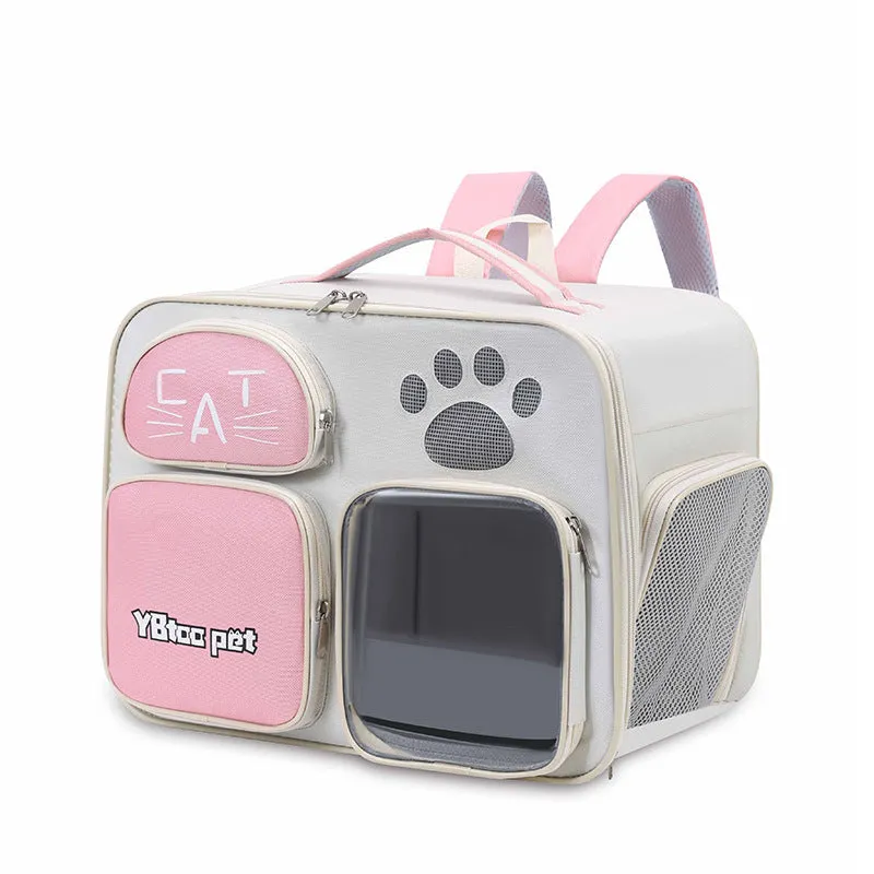 Portable cat and dog one shoulder messenger bag in blue nylon with cartoon pattern for outdoor use