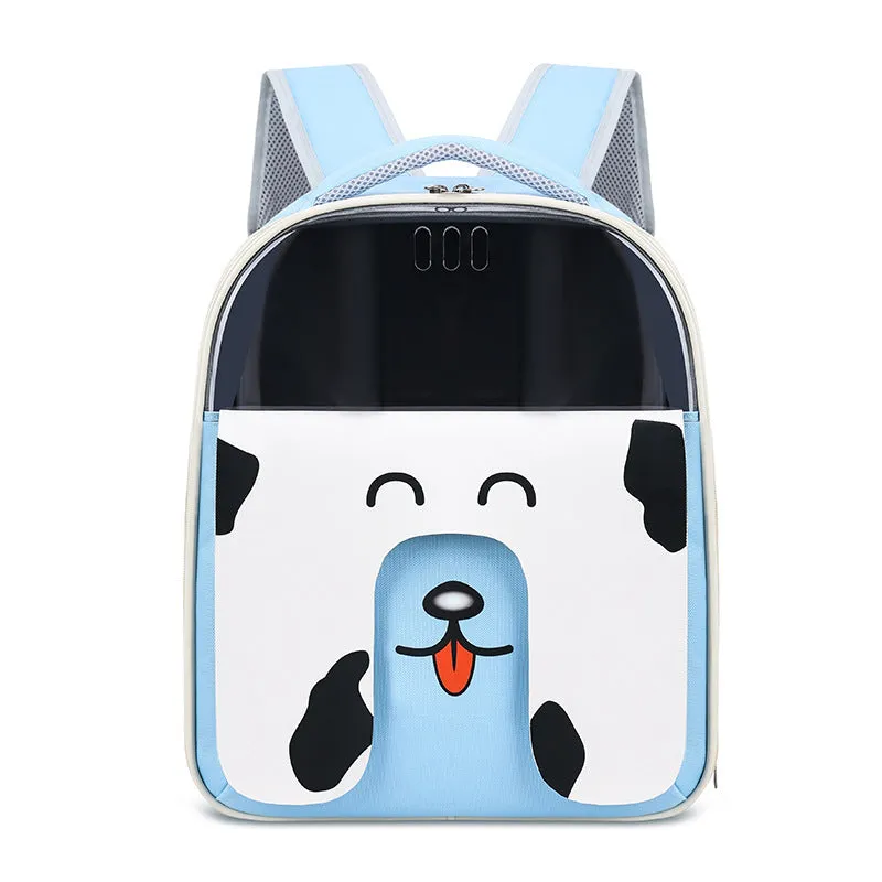 Large capacity PU PVC pet backpack in beige, for outdoor travel with a cat