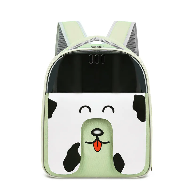 Large capacity PU PVC pet backpack in beige, for outdoor travel with a cat