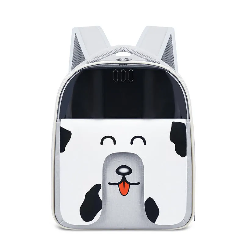 Large capacity PU PVC pet backpack in beige, for outdoor travel with a cat