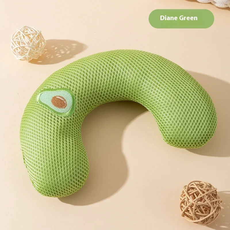 Cat U-shape pillow in Lomi Brown, breathable mini pet pillow for dogs, wooden free size design