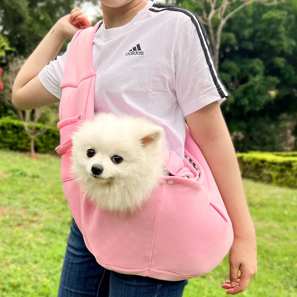 Polyester crossbody pet carrier bag for cats and dogs M size burgundy colour on autumn outing