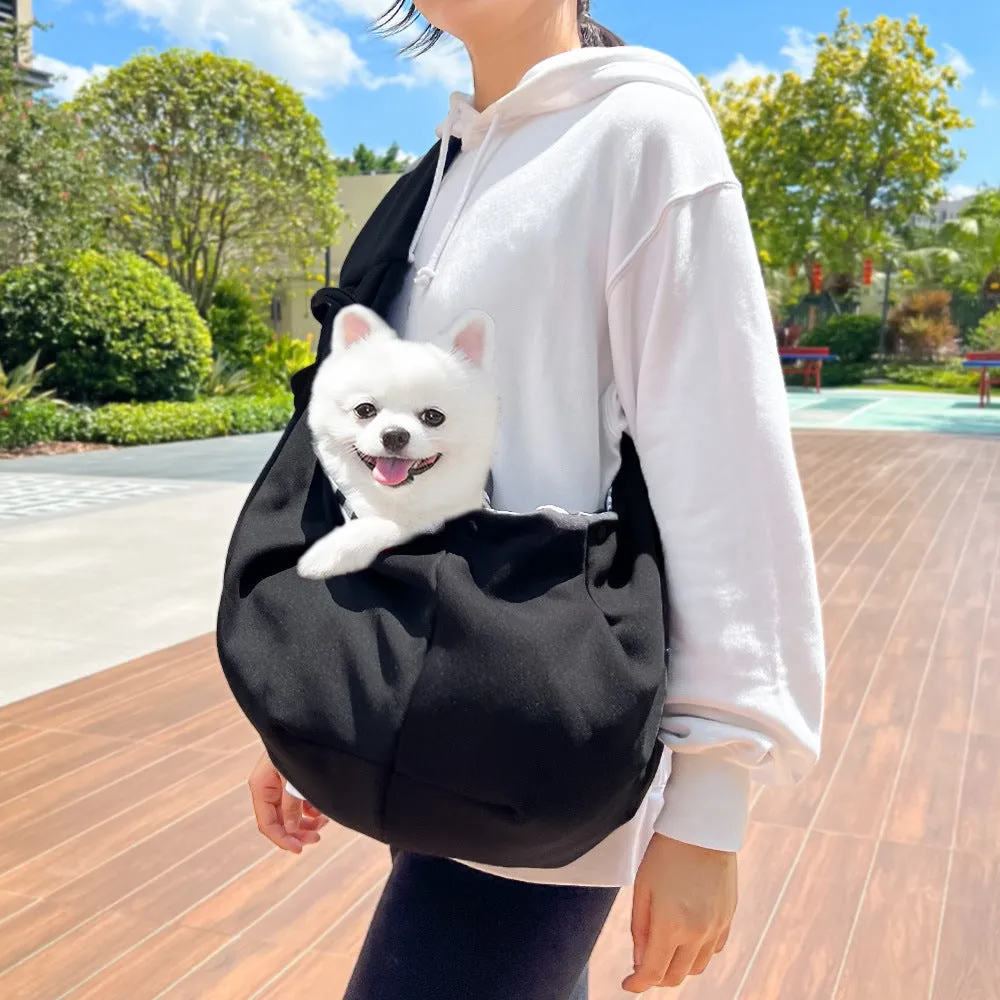 Polyester crossbody pet carrier bag for cats and dogs M size burgundy colour on autumn outing