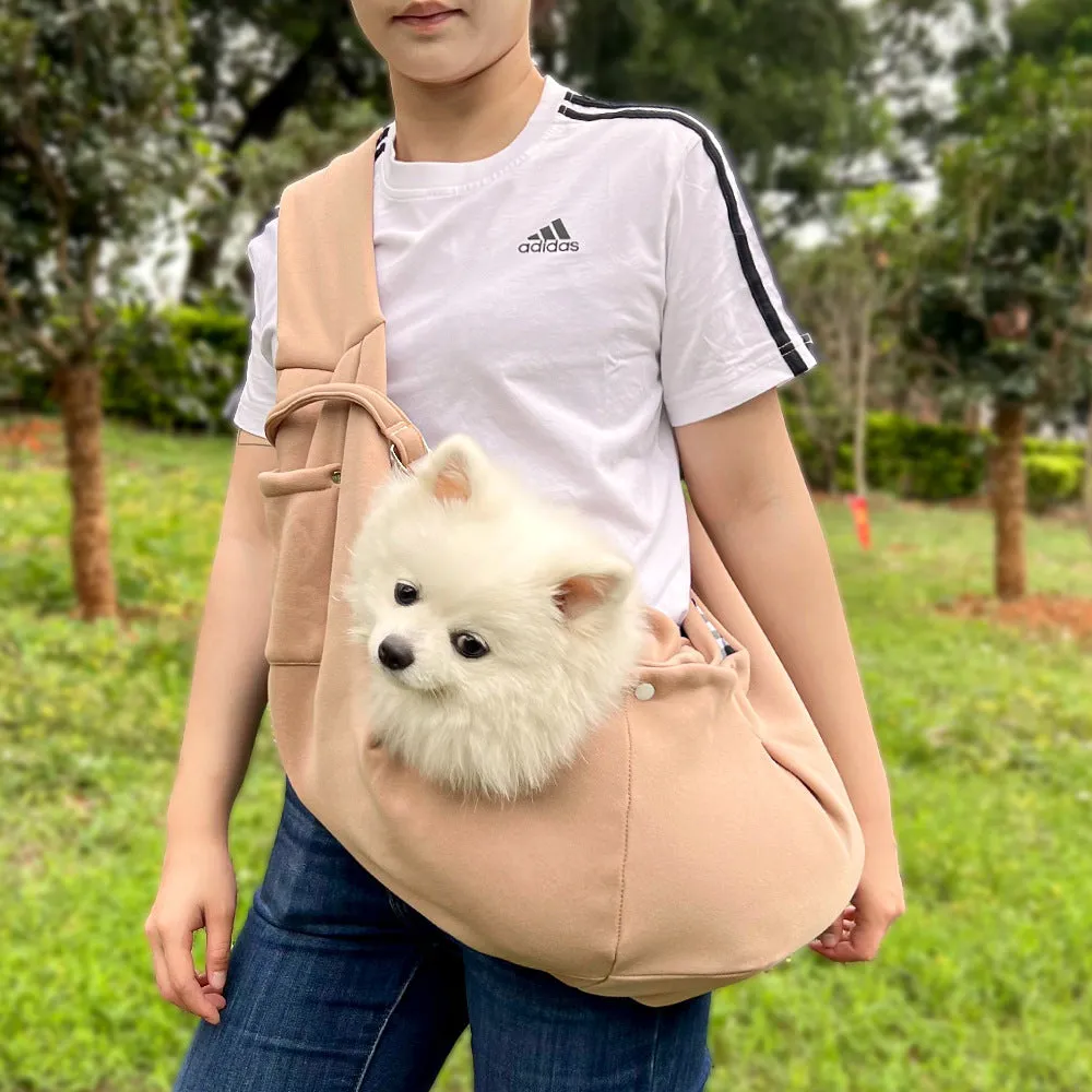 Polyester crossbody pet carrier bag for cats and dogs M size burgundy colour on autumn outing
