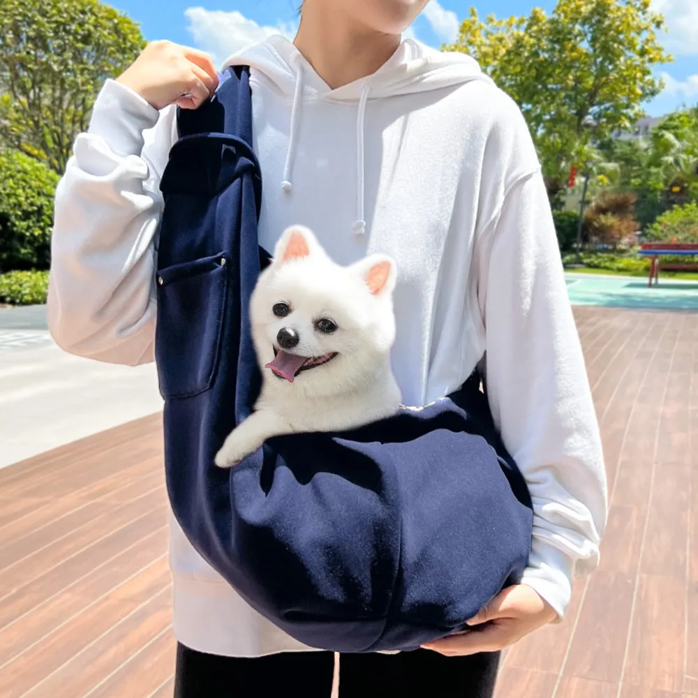 Polyester crossbody pet carrier bag for cats and dogs M size burgundy colour on autumn outing