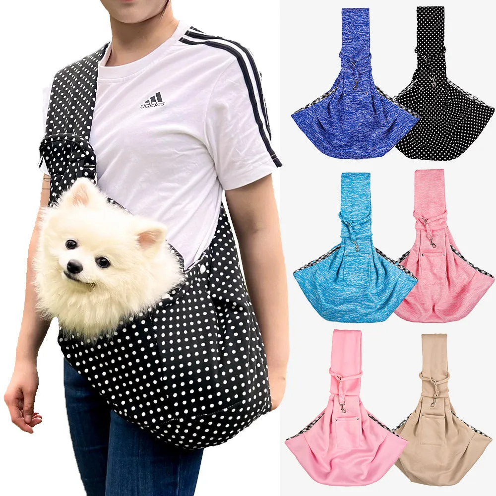 Polyester crossbody pet carrier bag for cats and dogs M size burgundy colour on autumn outing