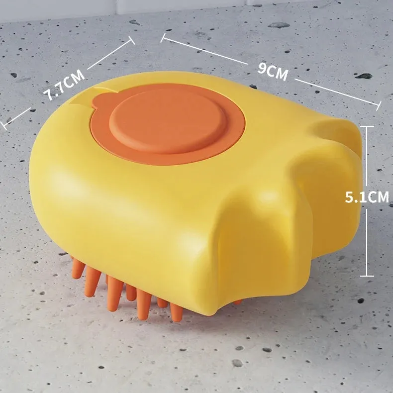 Blue pet bath brush with shampoo box and massage nodules for washing dogs and cats