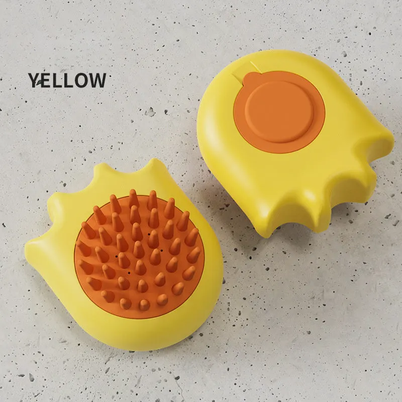 Blue pet bath brush with shampoo box and massage nodules for washing dogs and cats