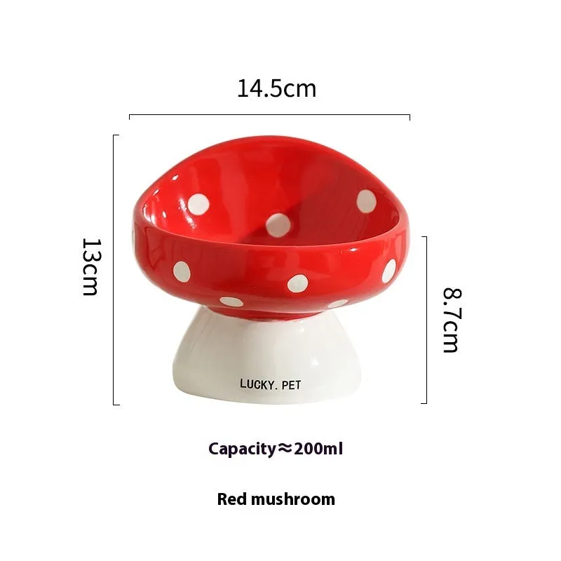 Ceramic cat bowl with oblique mouth rim, 200ml, black and white polka dot pattern